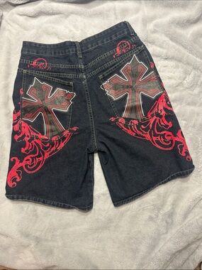 Unbranded Denim Men's Shorts with Red Cross Detail